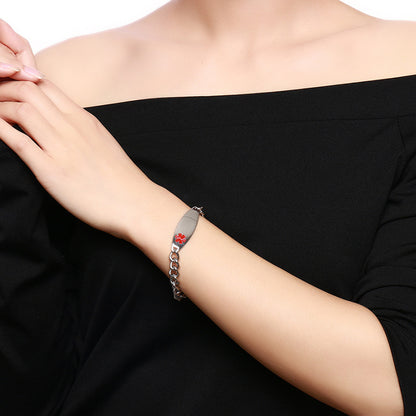 Rockyu ブランド ジュエリー ブレスレット メンズ ステンレス チタン シルバー マークデザイン 刻印 プレート ビジネス ギフト