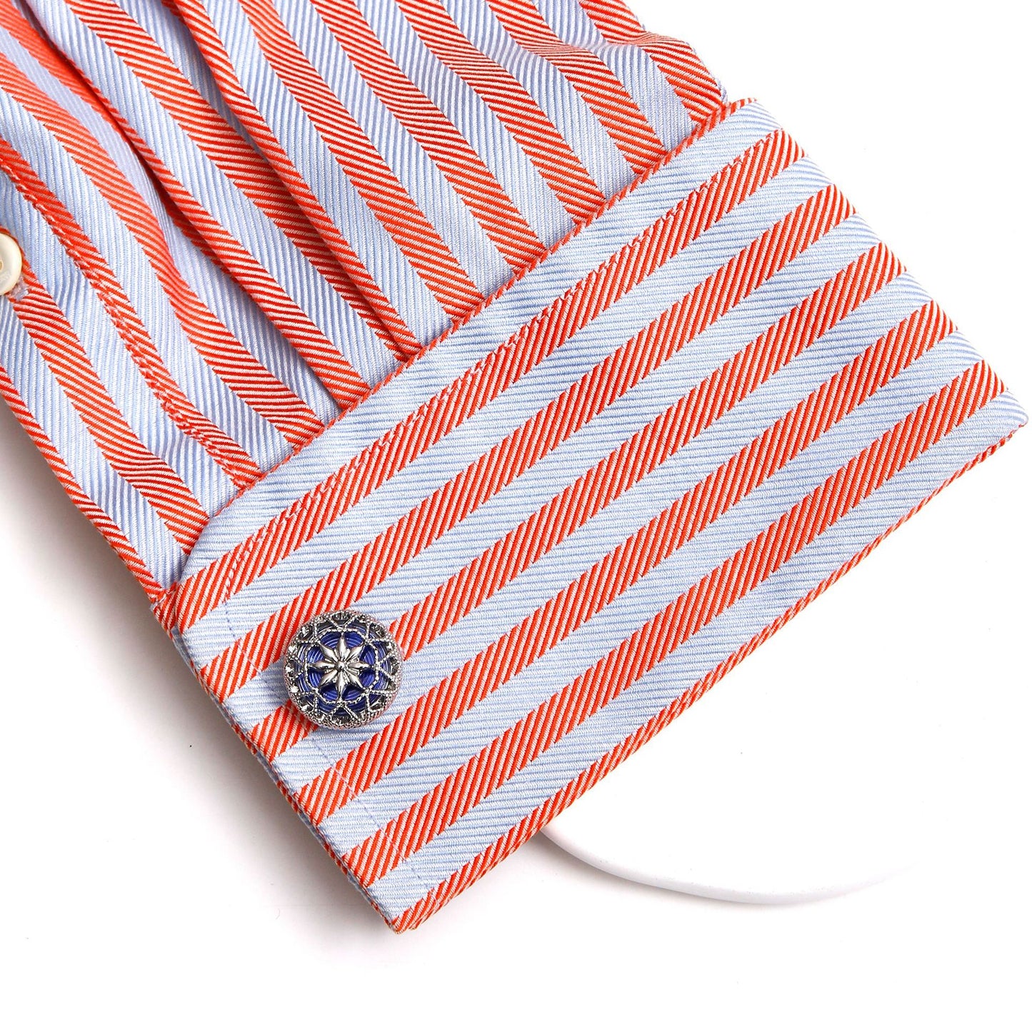 Rockyu カフス シルバーカラーバリエ 花柄透かし彫り ラウンドカフス メンズ ビジネス フォーマル ギフト