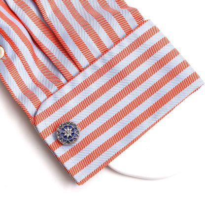 Rockyu カフス シルバーカラーバリエ 花柄透かし彫り ラウンドカフス メンズ ビジネス フォーマル ギフト