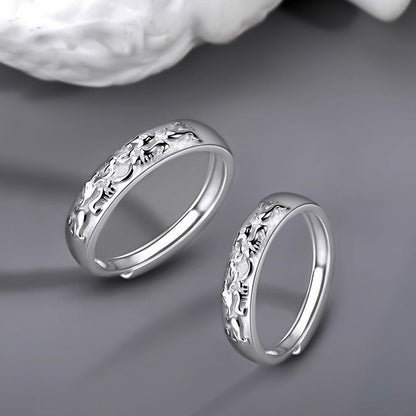 Rockyu ペアリング 貔貅モチーフ シルバー925 フリーサイズ 2個セット 開運お守り