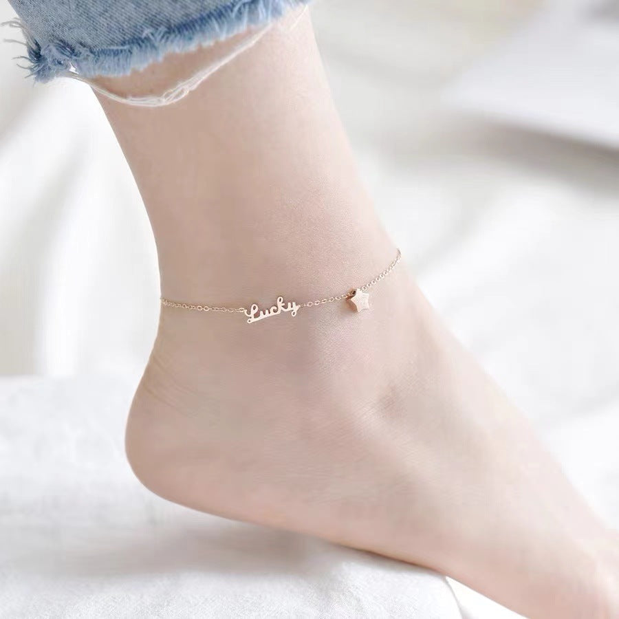Rockyu アンクレット レディース ピンクゴールド 星モチーフ 18Kステンレス製 おしゃれ ギフト
