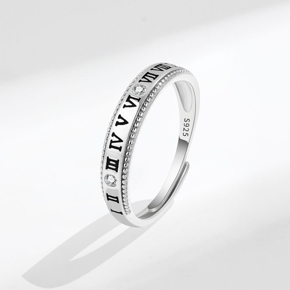 Rockyu ペアリング カップル用 ローマ数字刻印 シルバー925 フリーサイズリング