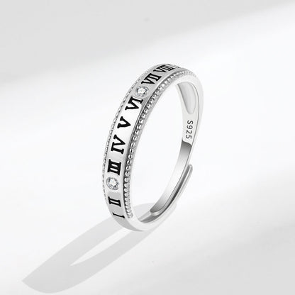 Rockyu ペアリング カップル用 ローマ数字刻印 シルバー925 フリーサイズリング