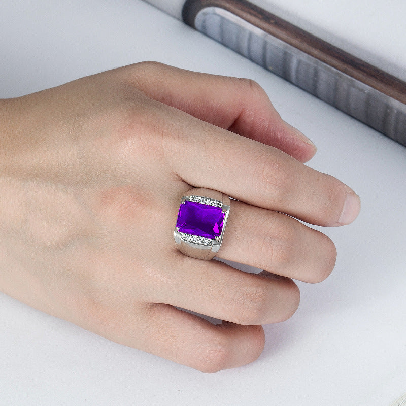 Rockyu メンズリング シルバー フリーサイズ 光沢仕上げ 一粒カラージルコニア