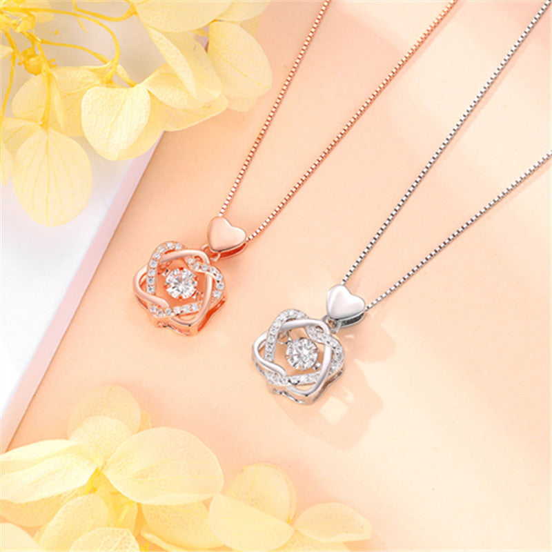 Rockyu ネックレス レディース 18金 ピンクゴールド ハートモチーフ ペンダント シルバー925 大きめ ジルコニア 星型チャーム付き 華やか アクセサリー