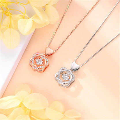 Rockyu ネックレス レディース 18金 ピンクゴールド ハートモチーフ ペンダント シルバー925 大きめ ジルコニア 星型チャーム付き 華やか アクセサリー