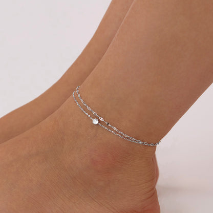 Rockyu アンクレット レディース ローズゴールド＆シルバー ダブルチェーン ジルコニア付き