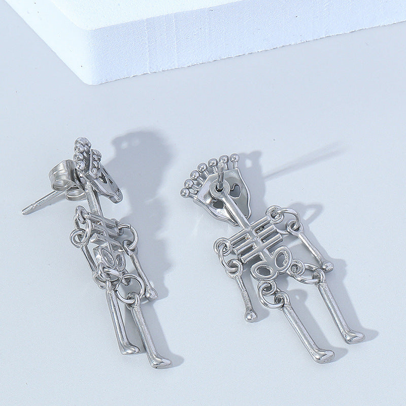 Rockyu ピアス メンズ 王冠スカル 人形風 揺れるチタンピアス 金属アレルギー対応 両耳セット