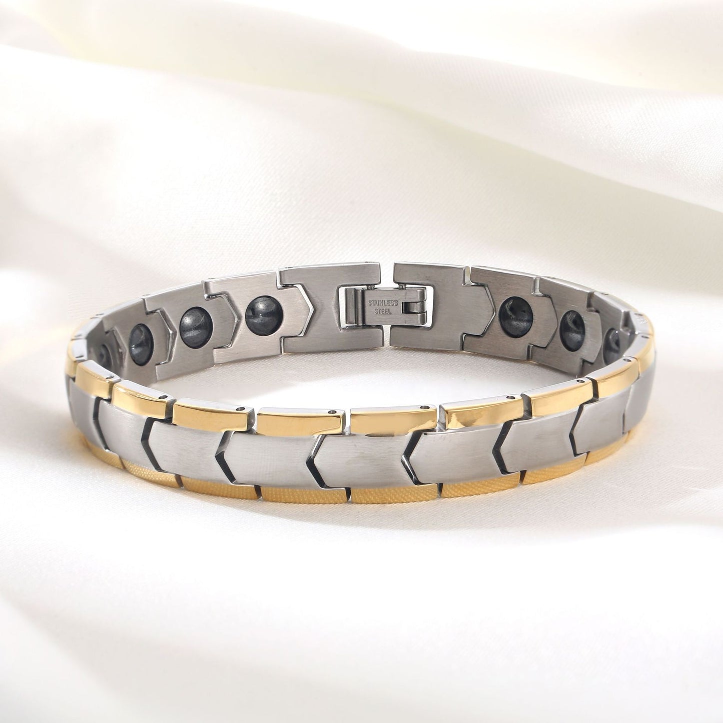 Rockyu ブレスレット メンズ 18K チタン製 磁気 ゲルマニウム ピンクゴールド＆シルバー ヨーロピアンスタイル