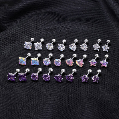 Rockyu レディースピアス シルバー925 スタッドタイプ カラフルクリスタル 多形カット ジュエリー