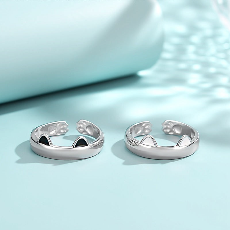 Rockyu 猫耳リング レディース シルバー925 フリーサイズ かわいい猫デザイン 指輪