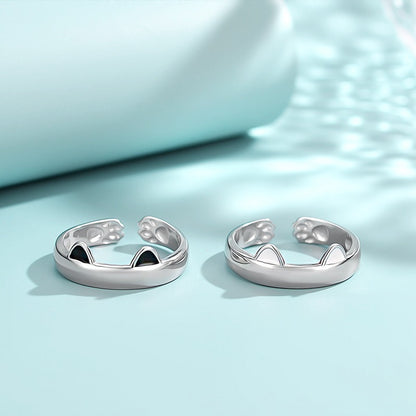 Rockyu 猫耳リング レディース シルバー925 フリーサイズ かわいい猫デザイン 指輪