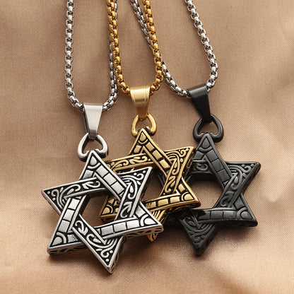 Rockyu 六芒星ネックレス メンズ ステンレス製 クロスデザイン ペンダント 60cmチェーン付