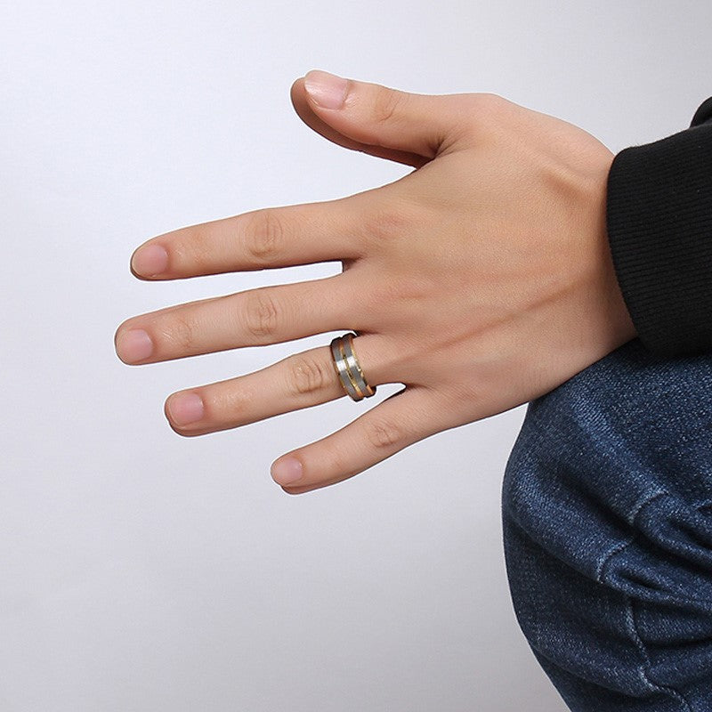 Rockyu タングステンリング メンズ ゴールド×シルバー 8mm幅 耐久性の高いデザイン