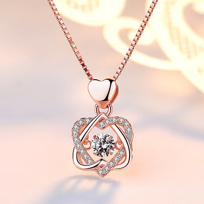 Rockyu ネックレス レディース 18金 ピンクゴールド ハートモチーフ ペンダント シルバー925 大きめ ジルコニア 星型チャーム付き 華やか アクセサリー