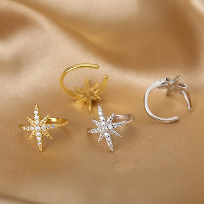 Rockyu シルバー925 イヤーカフ レディース メンズ ジルコニア 芒星 ノンホール ゴールド 金属アレルギー対応