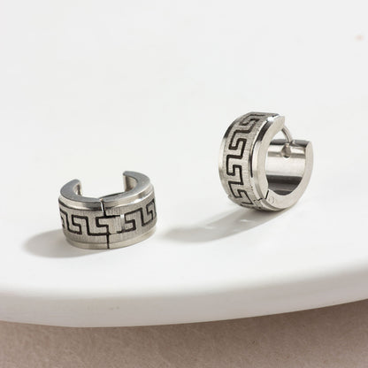 Rockyu ピアス メンズ ステンレス ブラック フープピアス 幾何学模様 幅広 リング 金属アレルギー対応