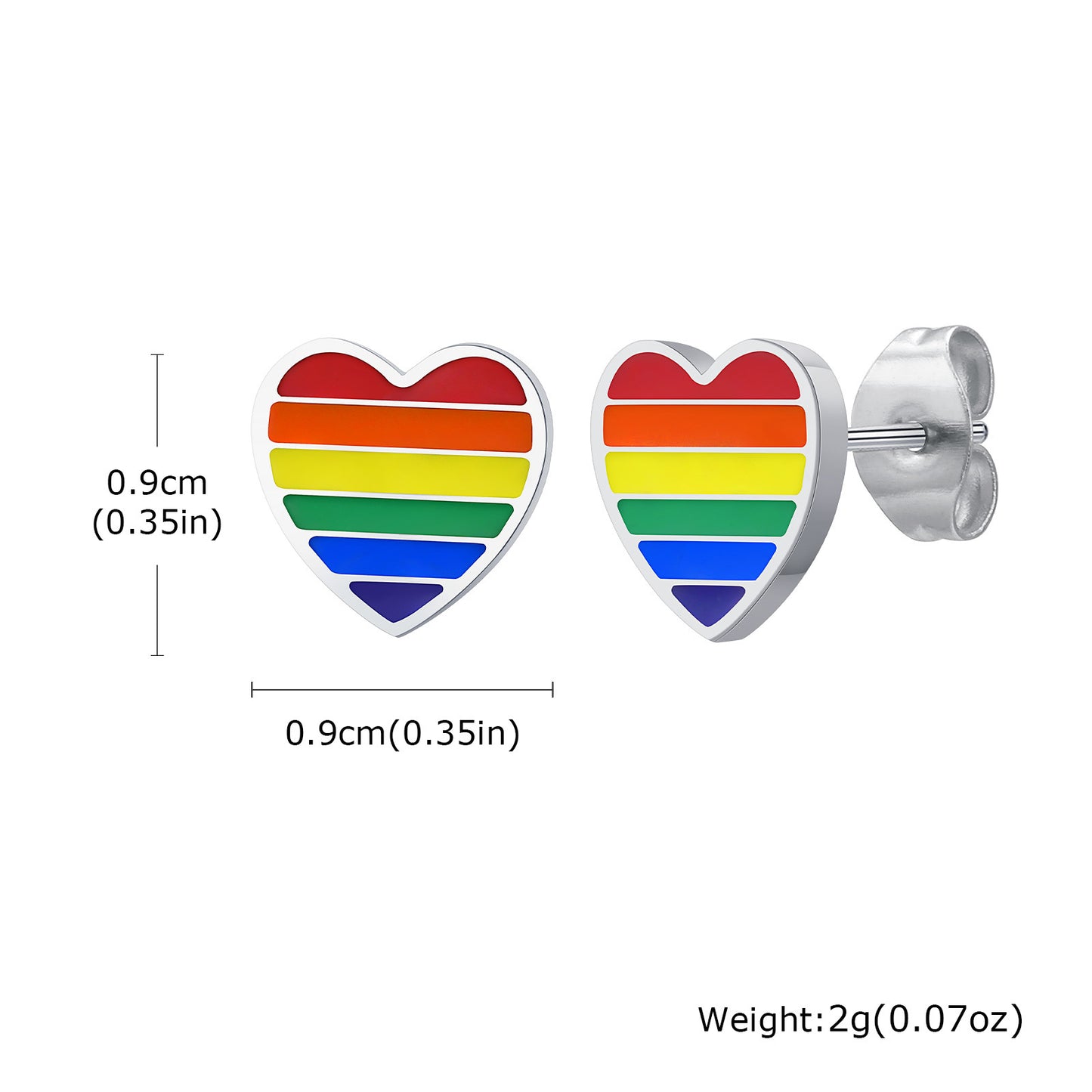 Rockyu レディース ピアス ハート レインボー ステンレス鋼 金属アレルギー対応 エナメル カラフル セカンドピアス