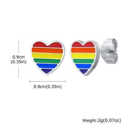 Rockyu レディース ピアス ハート レインボー ステンレス鋼 金属アレルギー対応 エナメル カラフル セカンドピアス
