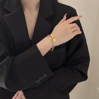 Rockyu ハートチャームブレスレット レディース チタン製 ゴールド＆シルバー OTリング刻印付き