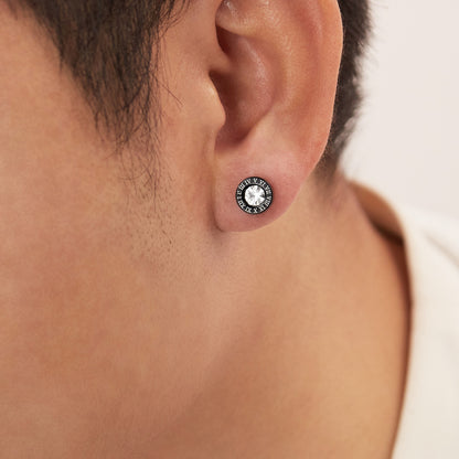 Rockyu ピアス メンズ ステンレス ブラック ローマ数字 ラウンド ジルコニア アレルギー対応