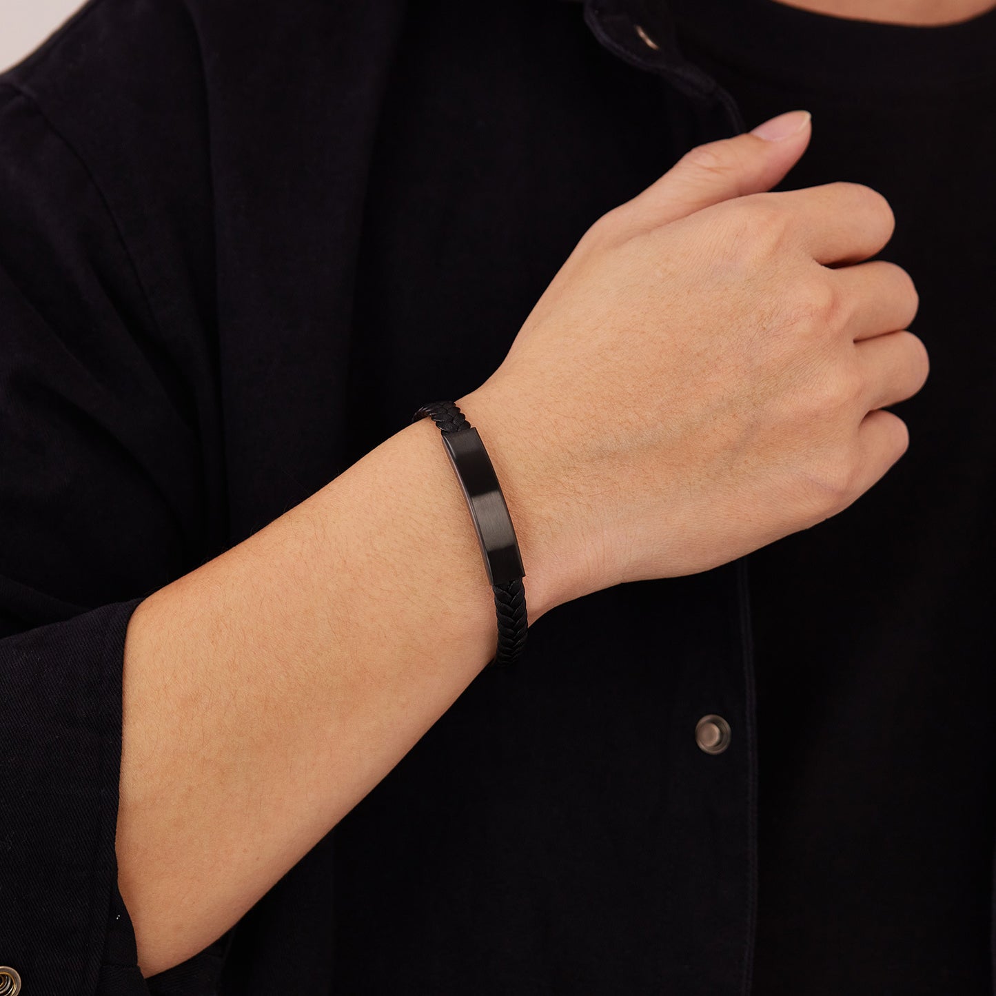 Rockyu ブレスレット メンズ バングル ステンレス レザーブレスレット ブラック 各種類ブレスレット チェーン アレルギー対応ブレスレット かっこいい ファッション アクセサリー