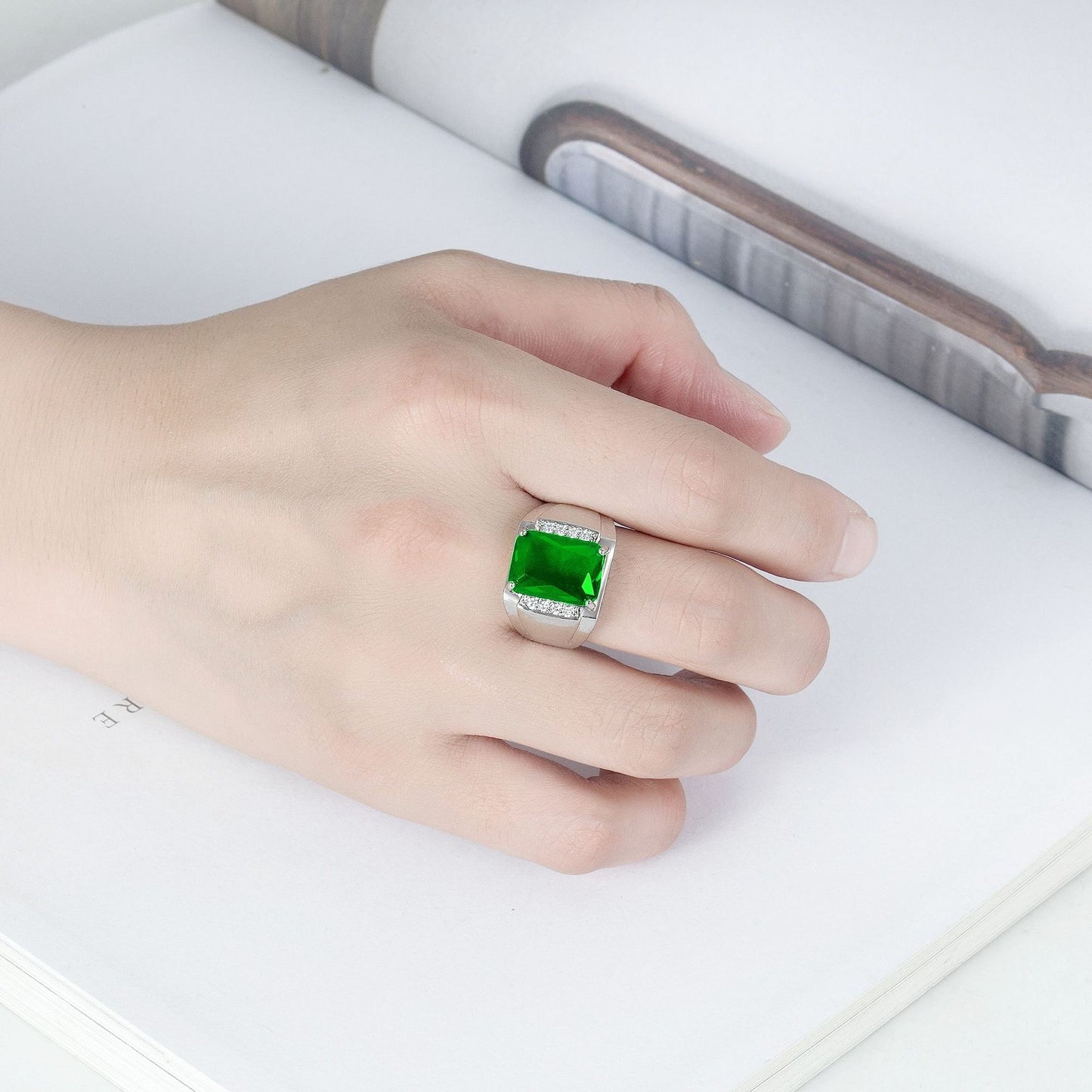 Rockyu メンズリング シルバー フリーサイズ 光沢仕上げ 一粒カラージルコニア