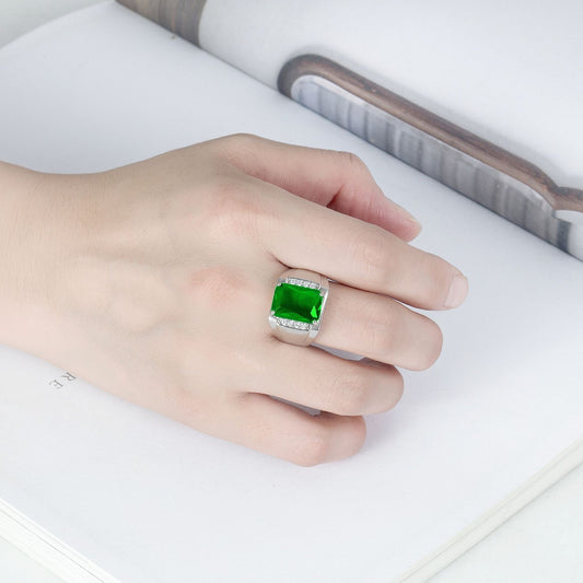 Rockyu メンズリング シルバー フリーサイズ 光沢仕上げ 一粒カラージルコニア