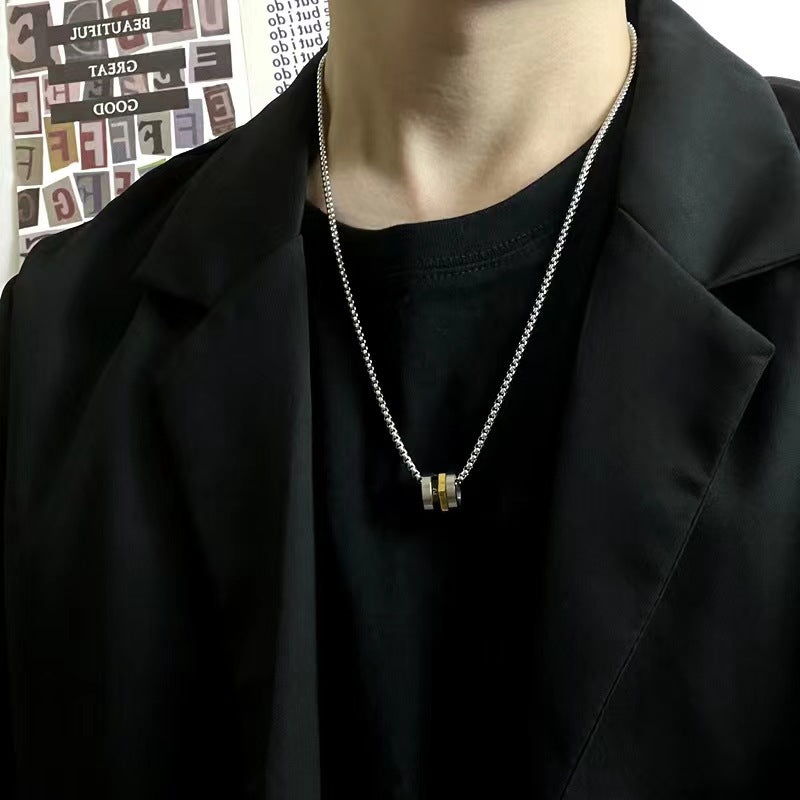 Rockyu ネックレス メンズ ブランド シルバー ローマ字 回転可能 ローマ数字ネックレス ゴールド ブラック リングペンダント チタン