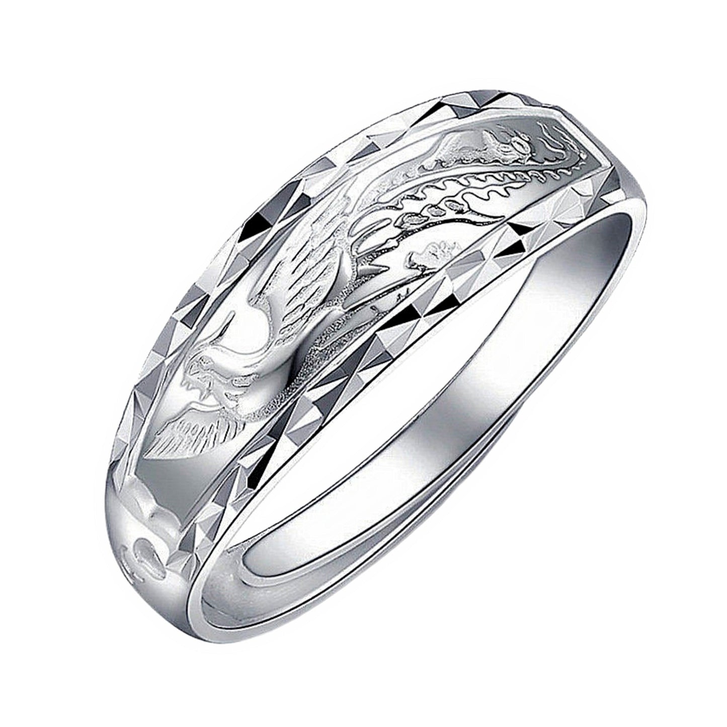 Rockyu 龍鳳彫りリング メンズ フリーサイズ シルバー調 幸運モチーフ リング