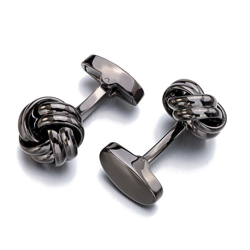 Rockyu メンズカフス 結び目ノットデザイン ステンレス製 丸型 ブラック シルバー ゴールド