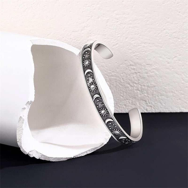 Rockyu フリーサイズ ステンレス バングル ブレスレット メンズ レディース ペア対応 刻印入り おしゃれシンプルデザイン