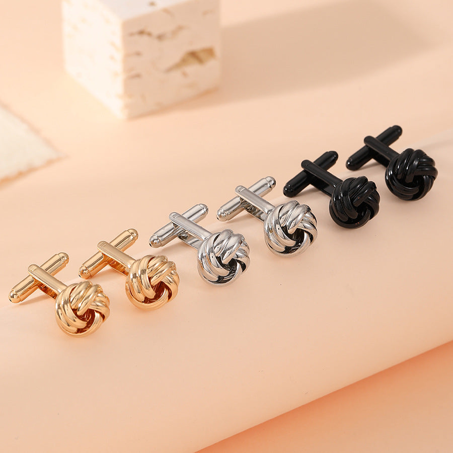 Rockyu メンズカフス 結び目ノットデザイン ステンレス製 丸型 ブラック シルバー ゴールド