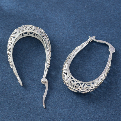 Rockyu ハワイアン透かし彫り フープピアス｜U型デザイン レディース 三色展開