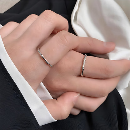 Rockyu ペアリング 竹節デザイン フリーサイズ 2個セット シルバー925 スターリングシルバー