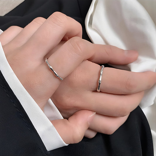 Rockyu ペアリング 竹節デザイン フリーサイズ 2個セット シルバー925 スターリングシルバー