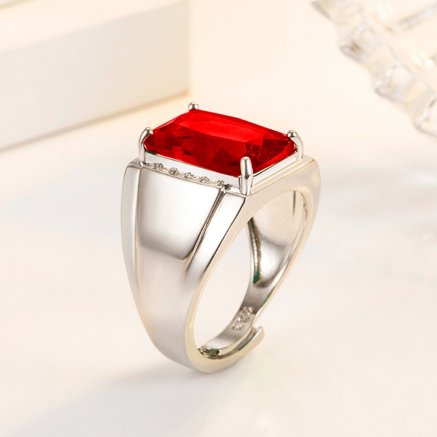 Rockyu メンズリング シルバー フリーサイズ 光沢仕上げ 一粒カラージルコニア