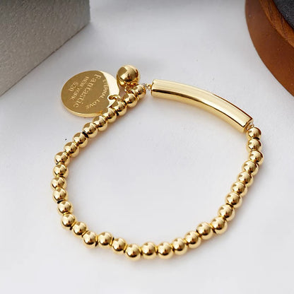 Rockyu レディースビーズブレスレット ステンレス製 刻印チャーム付き ニューヨークスタイル ファッションアクセサリー