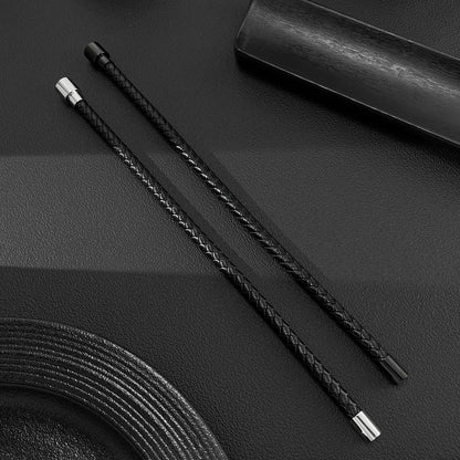 Rockyu ブレスレット メンズ レザー編み込み ステンレス留め具 シンプル おしゃれ ブラックバングル