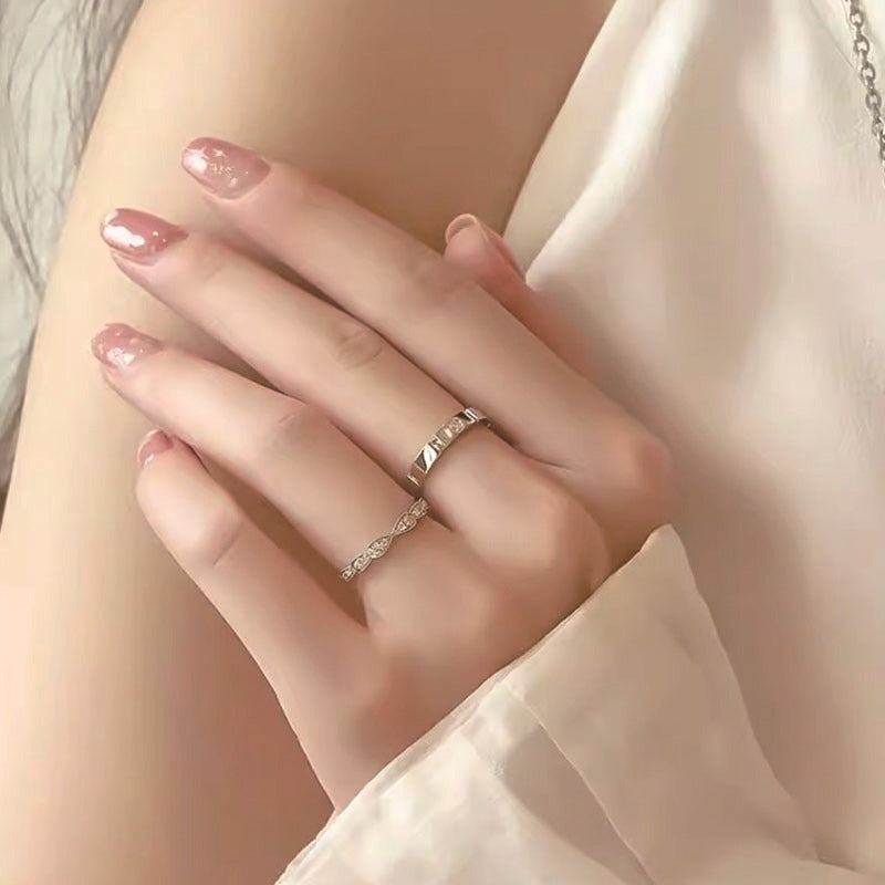 Rockyu ペアリング カップル シルバー925 フリーサイズ ジルコニア入り 指輪セット