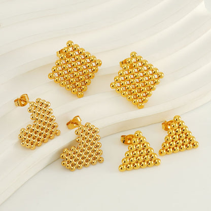 Rockyu ピアス レディース ゴールド ビーズデザイン ステンレス鋼 金属アレルギー対応 スタッドピアス 四角・三角・ハート 18Kメッキ