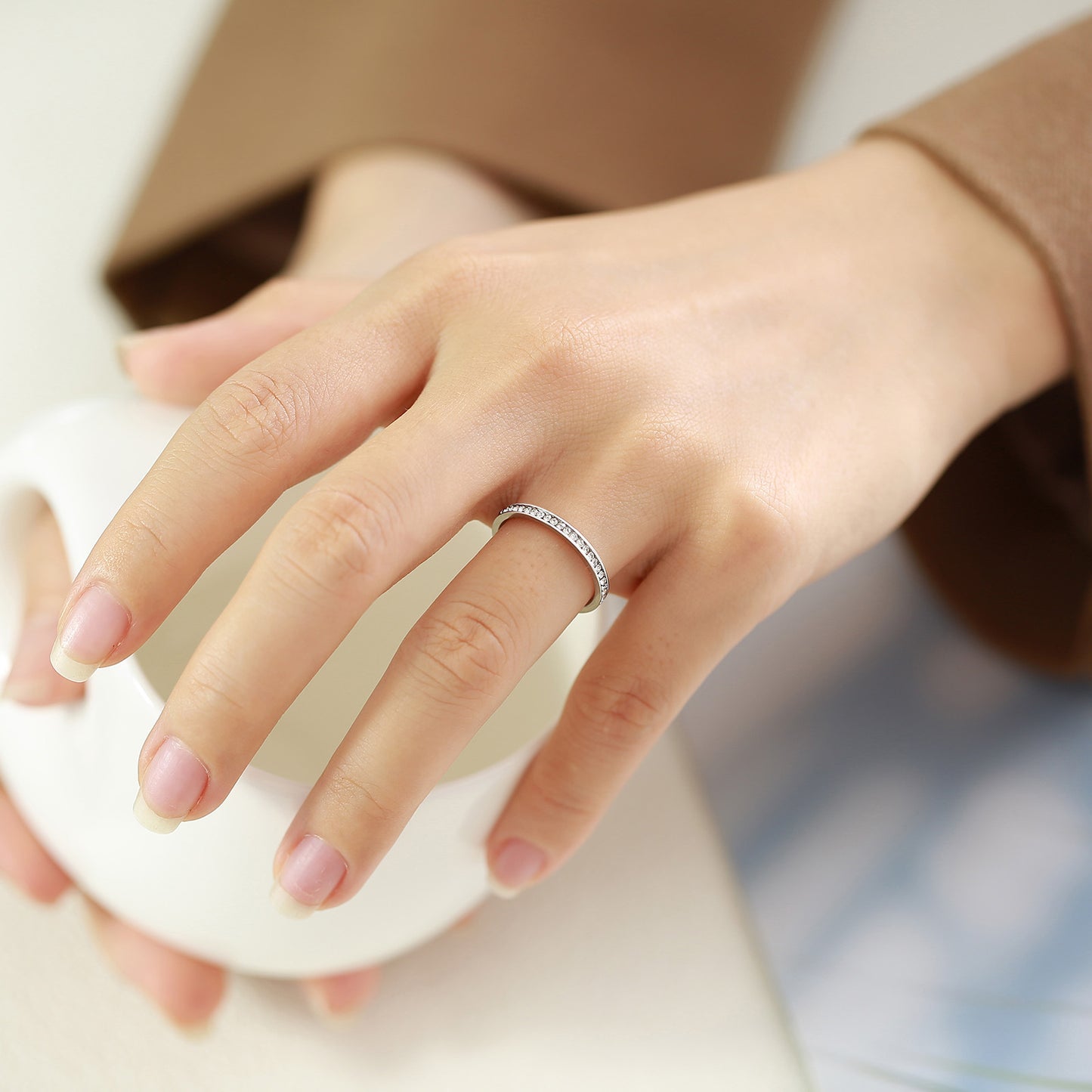 Rockyu エタニティリング レディース ステンレス ジルコニア シンプルデザイン