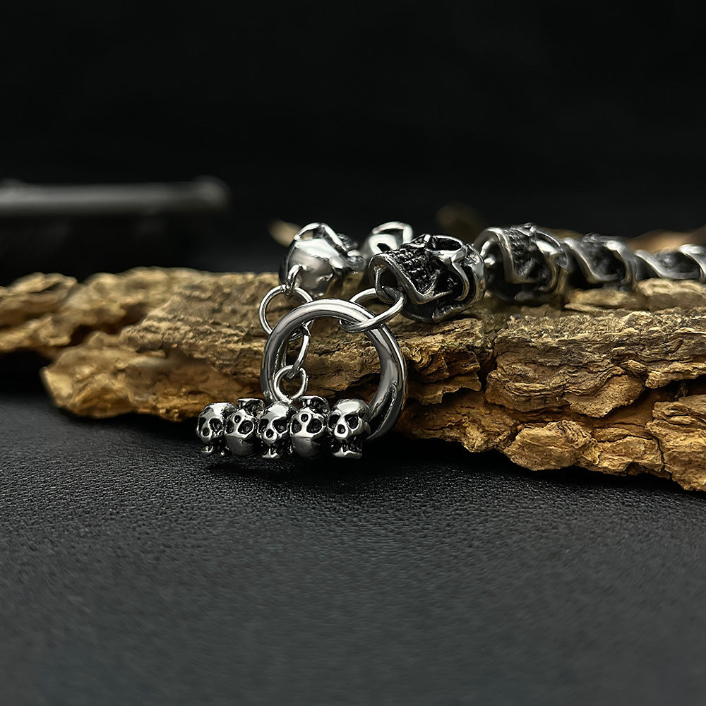 Rockyu スカルチェーンブレスレット メンズ｜ゴシック＆ロックデザイン｜幅広 シルバー｜サージカルステンレス製 金属アレルギー対応