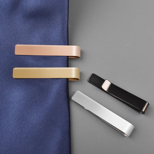 Rockyu メンズ タイピン 4色セット ブラック シルバー ゴールド ローズゴールド チタン製 シンプル クリップ式