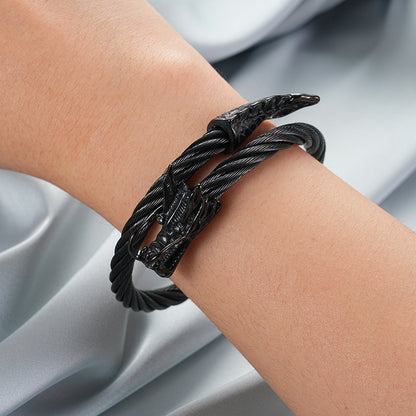 Rockyu ワイヤードラゴンバングル｜メンズ向けシルバーステンレスブレスレット