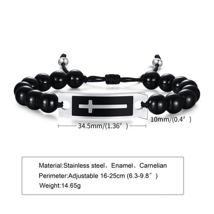 Rockyu メンズ 十字架ブレスレット タイガーアイ×ステンレス 数珠デザイン アレルギー対応