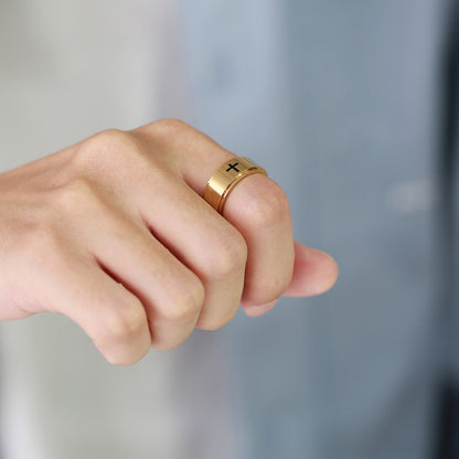 Rockyu メンズクロススピナーリング｜回転する十字架デザイン ステンレス指輪