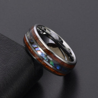 Rockyu チタン製 ウッド&シェルインレイ メンズリング 幅広デザイン 金属アレルギー対応 誕生日 記念日 ギフト