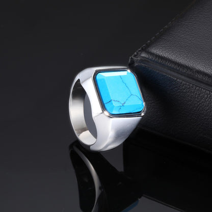 Rockyu メンズ印台リング ステンレス 四角ストーン IPゴールド 金属アレルギー対応