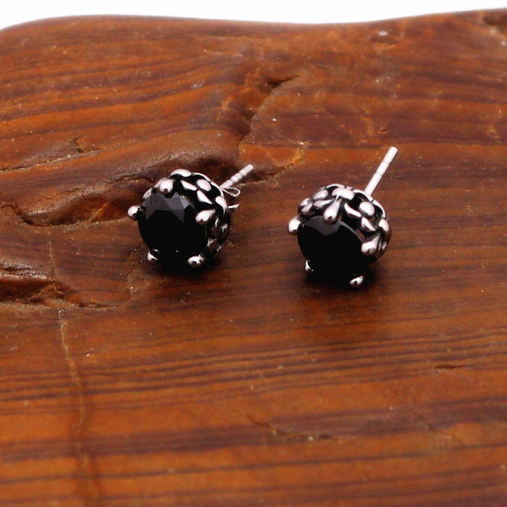 Rockyu ピアス メンズ レディース 両耳用 スタッドピアス ブラック＆クリア CZダイヤモンド